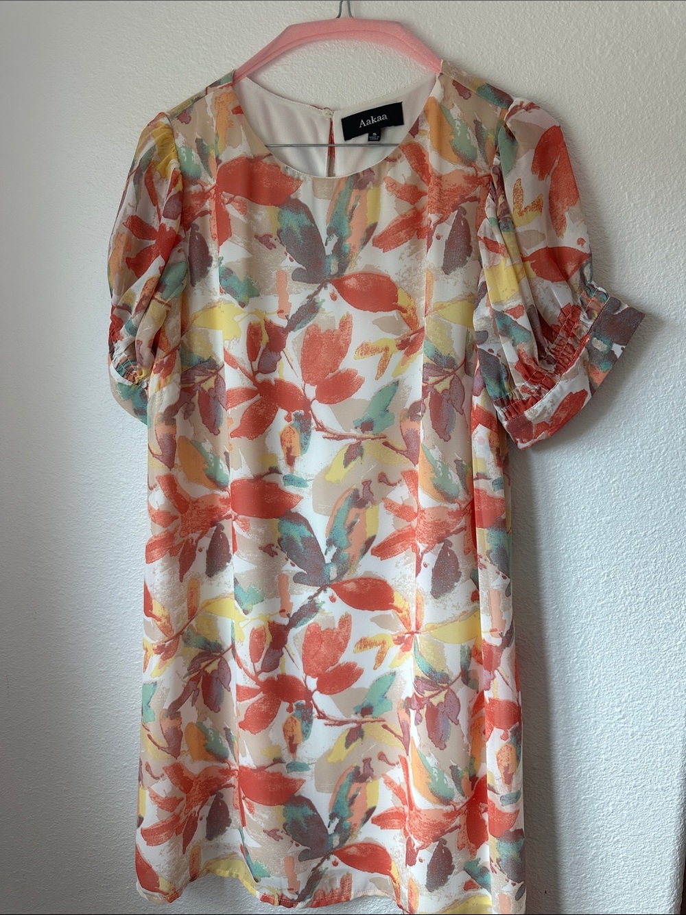 Aakaa Coral Multicolor Floral Mini Dress